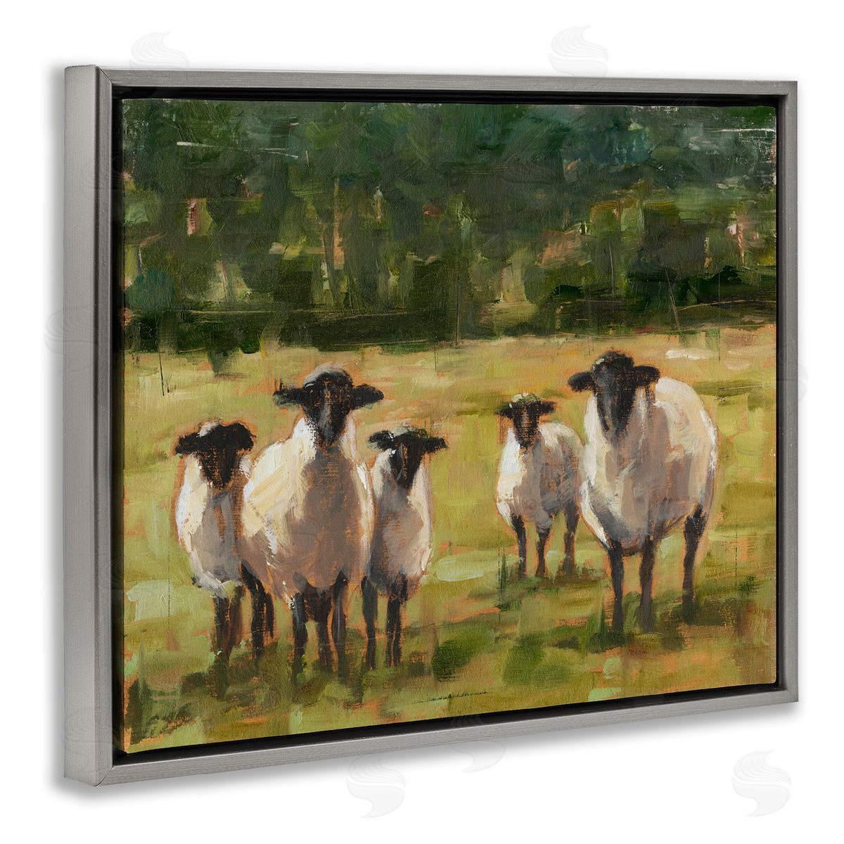 Flock of Sheep Painting Grey Floating Frame Canvas Wall Art, Home Decor by Ethan Harper
