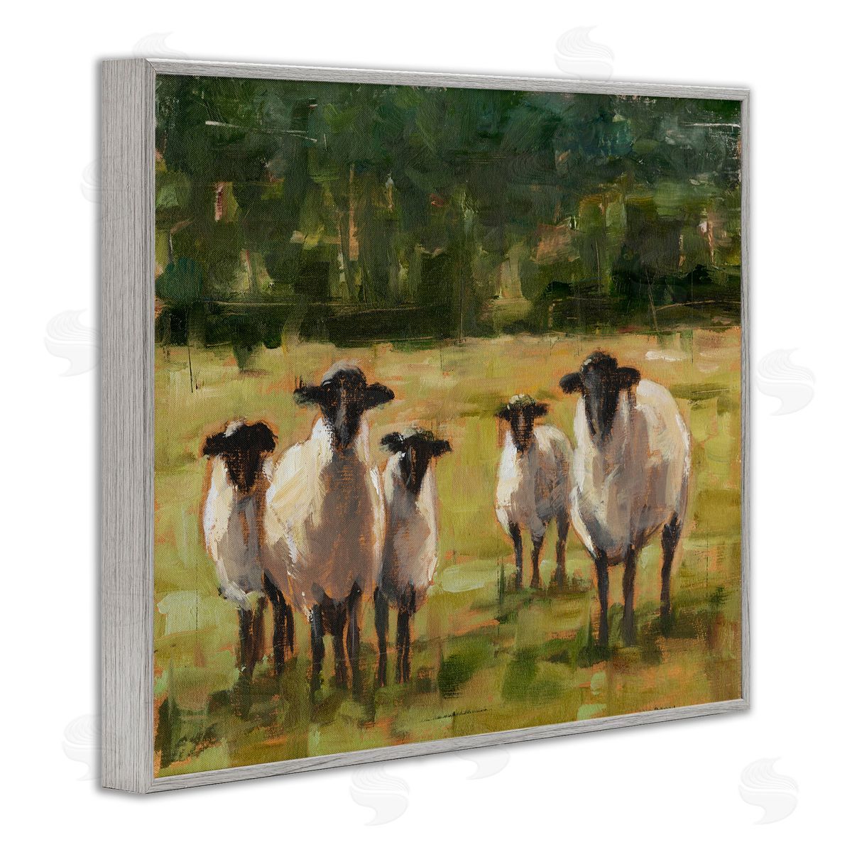 Flock of Sheep Painting Grey Frame Print Wall Art, Home Decor by Ethan Harper