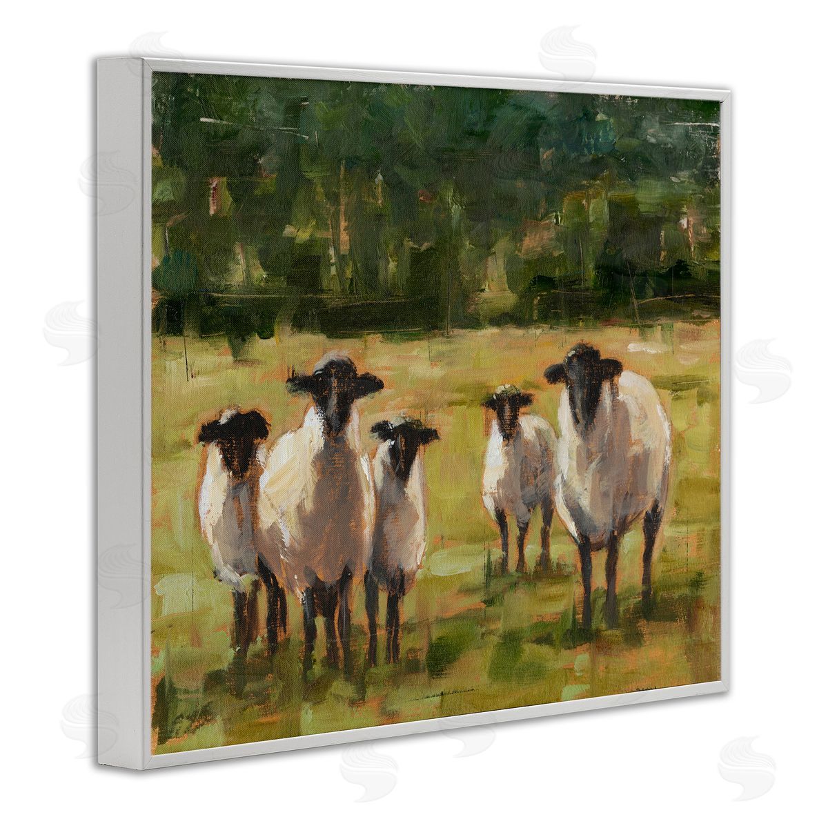 Flock of Sheep Painting White Frame Print Wall Art, Home Decor by Ethan Harper