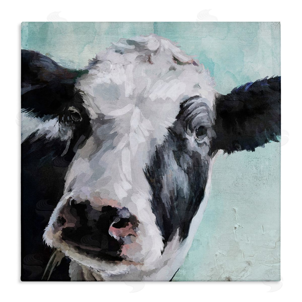 Gentle Farm Cow Painting on Blue Canvas Wall Art, Home Decor by Main Line Art & Design