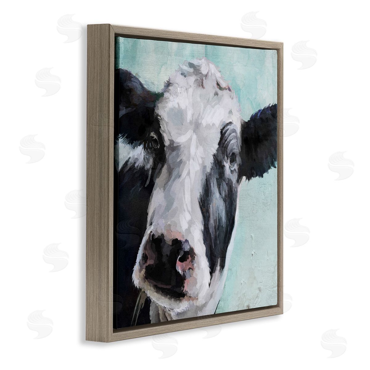 Gentle Farm Cow Painting on Blue Brown Floating Frame Canvas Wall Art, Home Decor by Main Line Art & Design