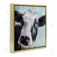 Main Line Art & Design | Gentle Farm Cow Painting on Blue