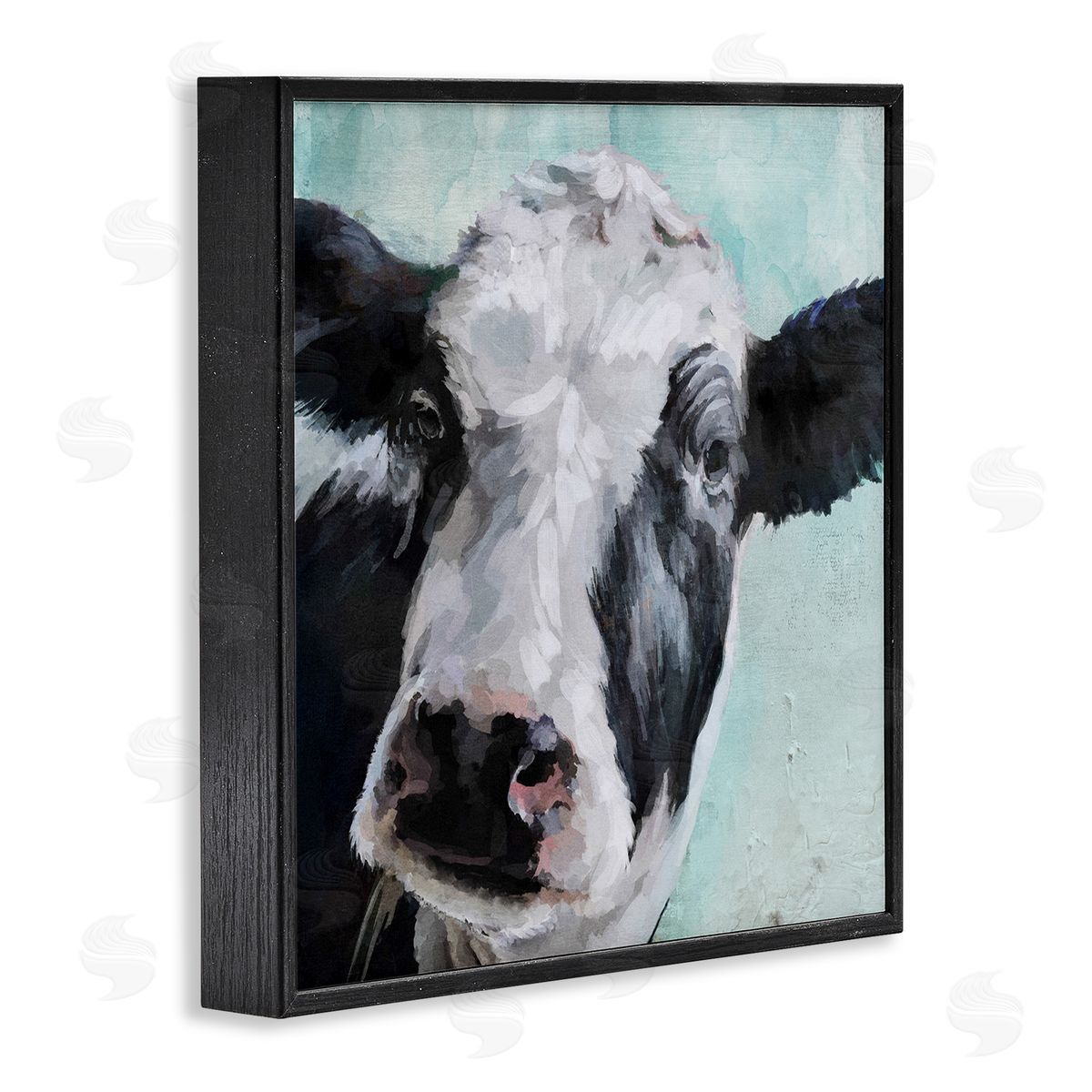 Gentle Farm Cow Painting on Blue Black Frame Print Wall Art, Home Decor by Main Line Art & Design