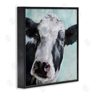 Main Line Art & Design | Gentle Farm Cow Painting on Blue