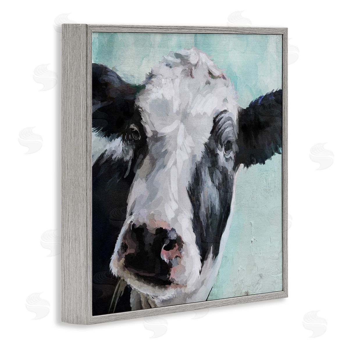 Gentle Farm Cow Painting on Blue Grey Frame Print Wall Art, Home Decor by Main Line Art & Design