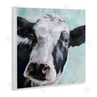 Main Line Art & Design | Gentle Farm Cow Painting on Blue
