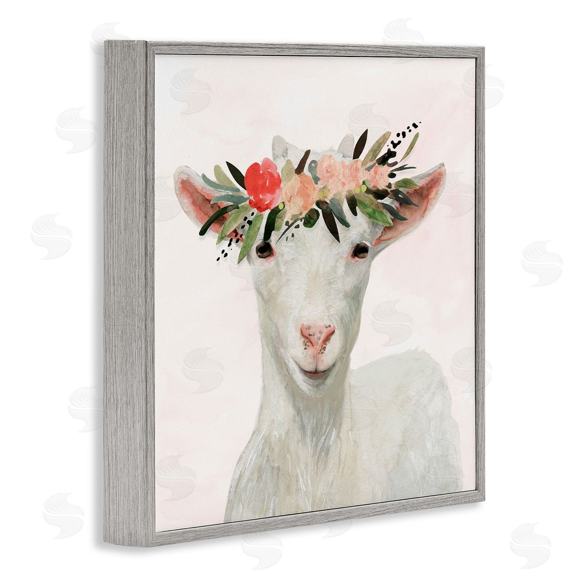 Springtime Flower Crown Baby Goat Grey Frame Print Wall Art, Home Decor by Victoria Borges