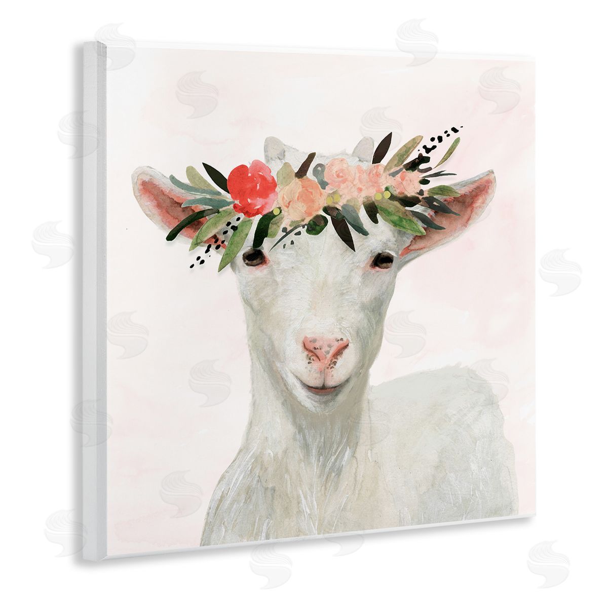 Springtime Flower Crown Baby Goat Wood Plaque Wall Art, Home Decor by Victoria Borges