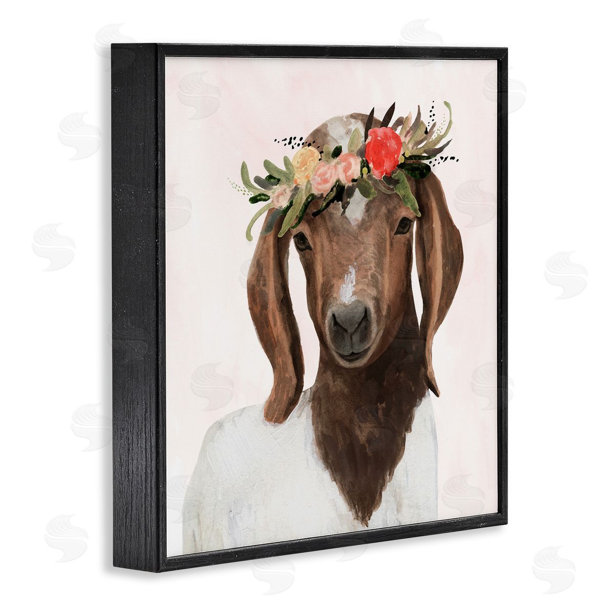 Springtime Flower Crown Long Ear Goat Black Frame Print Wall Art, Home Decor by Victoria Borges