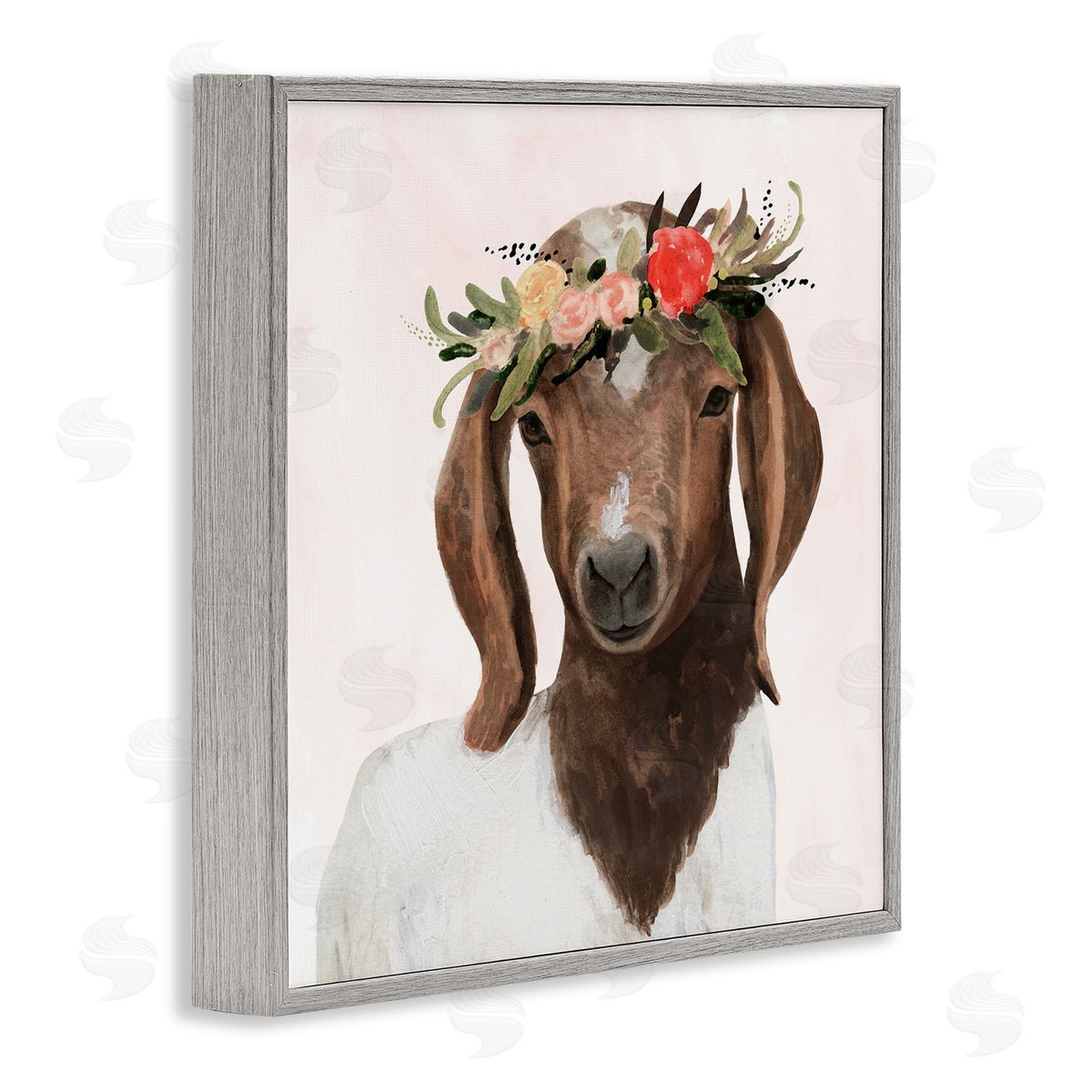 Springtime Flower Crown Long Ear Goat Grey Frame Print Wall Art, Home Decor by Victoria Borges