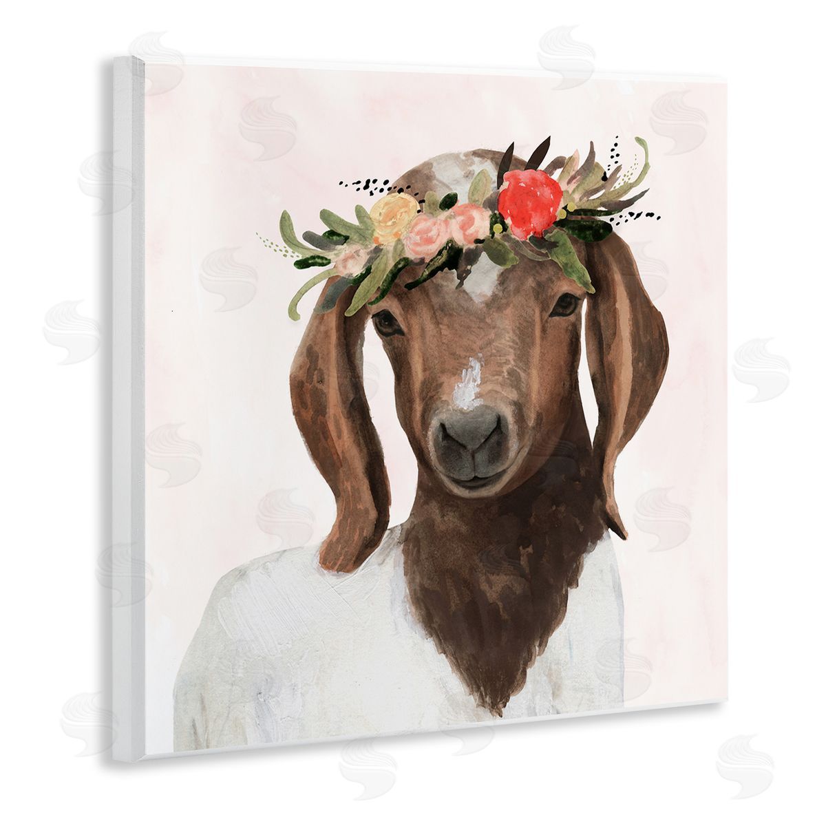 Springtime Flower Crown Long Ear Goat Wood Plaque Wall Art, Home Decor by Victoria Borges