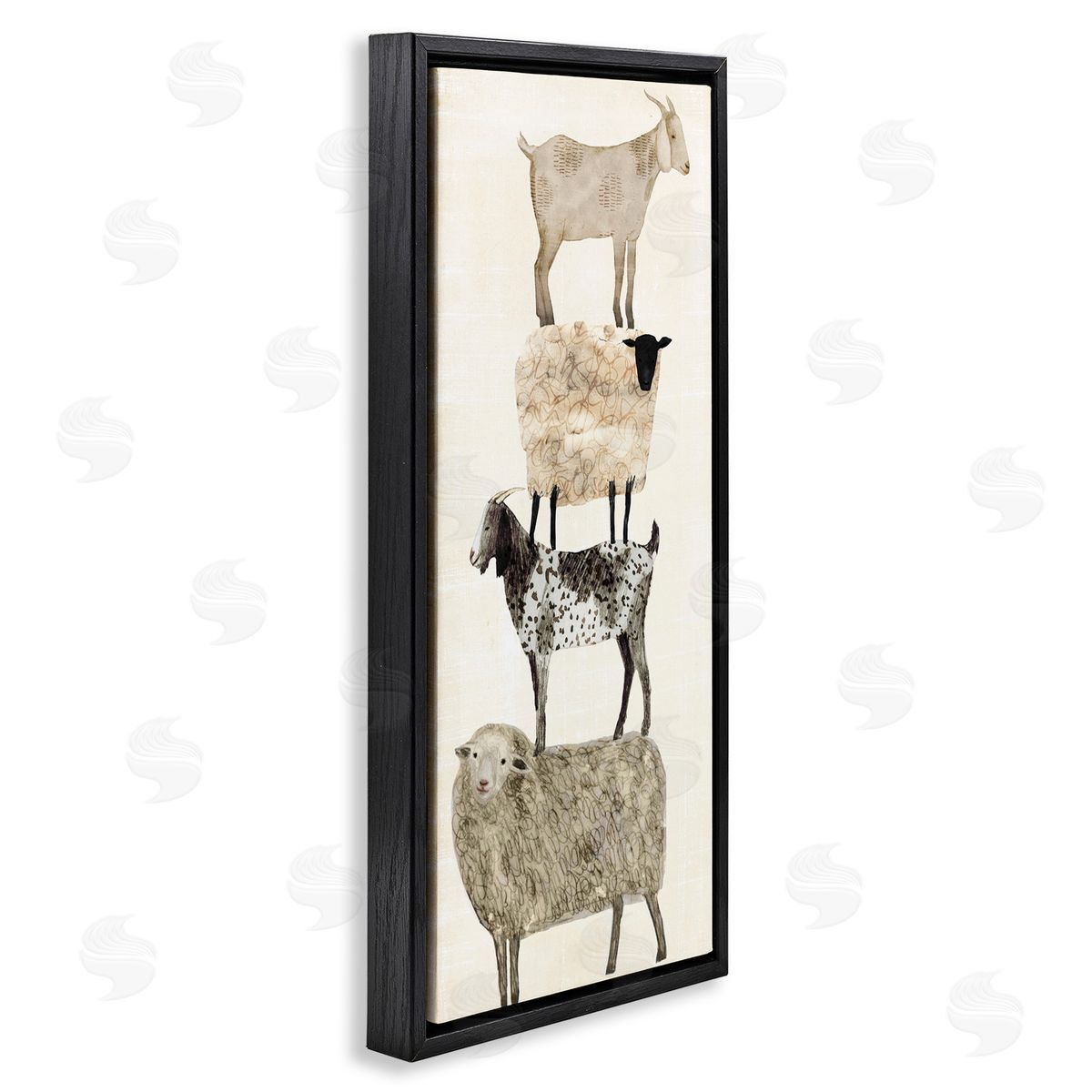 Fun Stacked Sheep & Goats Farm Animals Black Floating Frame Canvas Wall Art, Home Decor by Victoria Borges