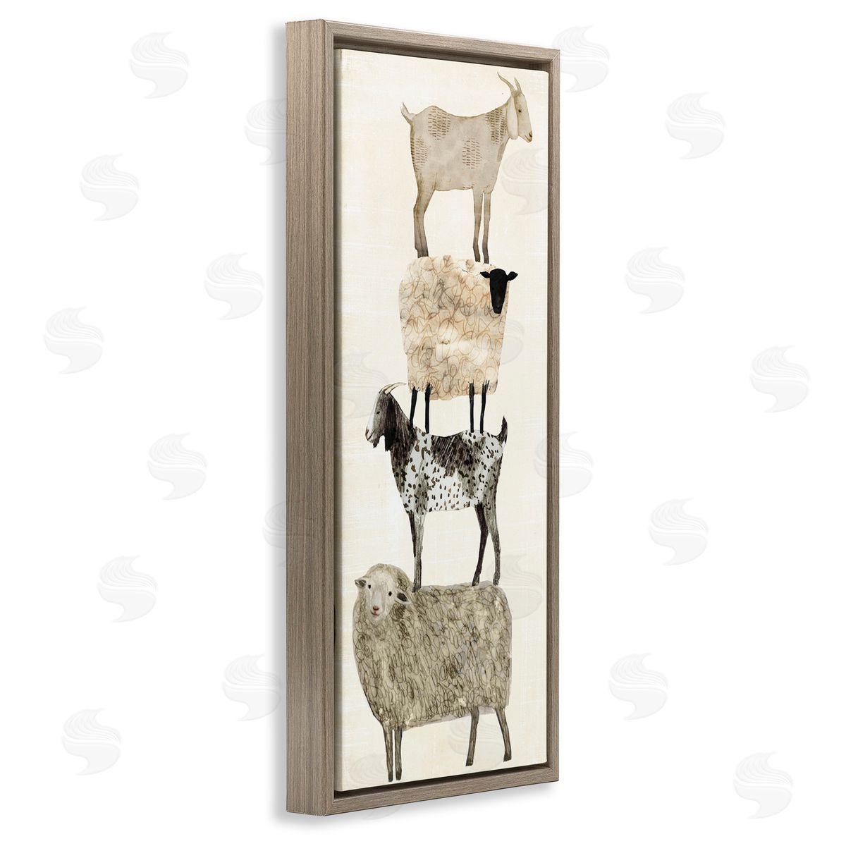 Fun Stacked Sheep & Goats Farm Animals Brown Floating Frame Canvas Wall Art, Home Decor by Victoria Borges