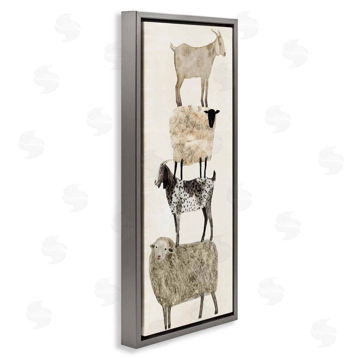 Fun Stacked Sheep & Goats Farm Animals Grey Floating Frame Canvas Wall Art, Home Decor by Victoria Borges