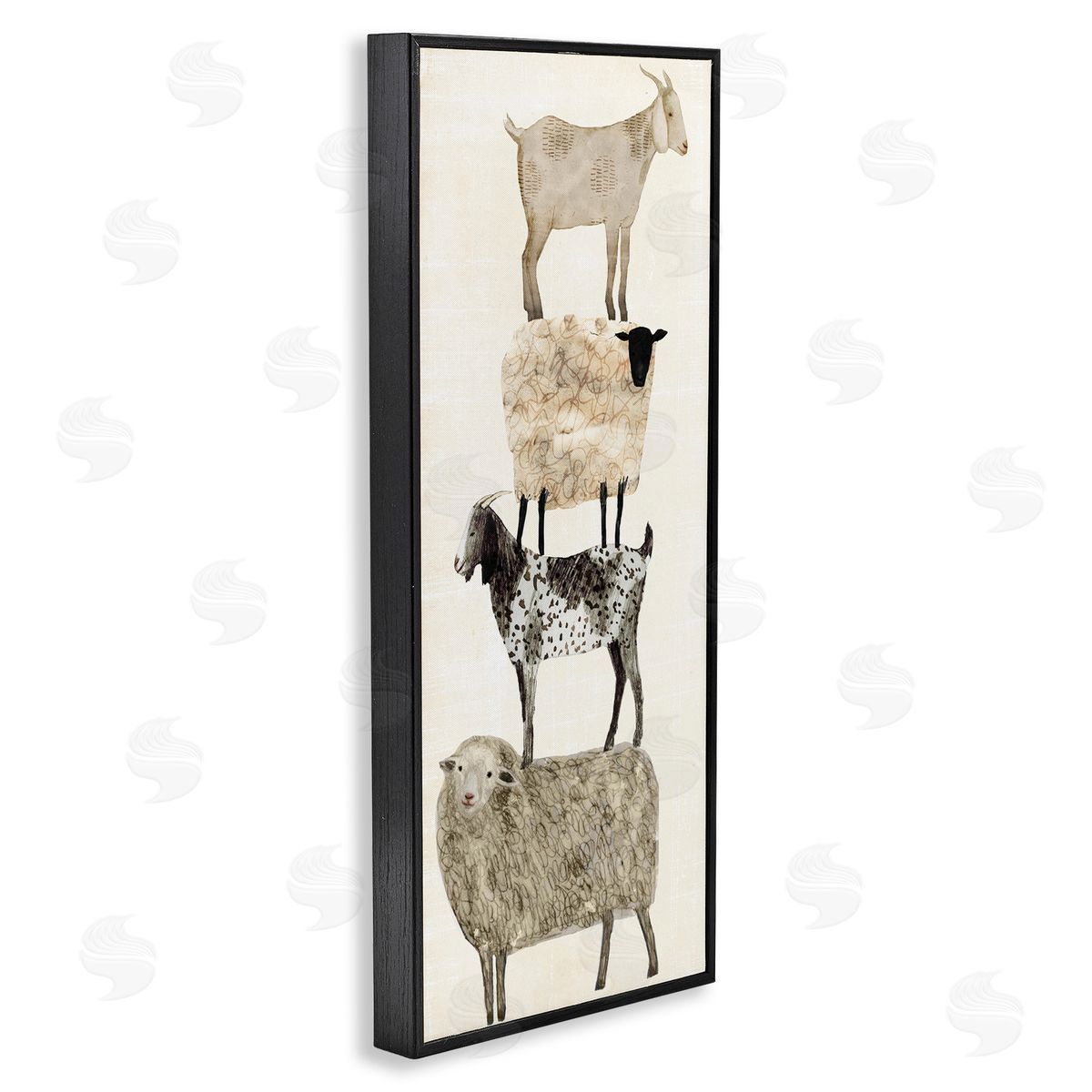 Fun Stacked Sheep & Goats Farm Animals Black Frame Print Wall Art, Home Decor by Victoria Borges