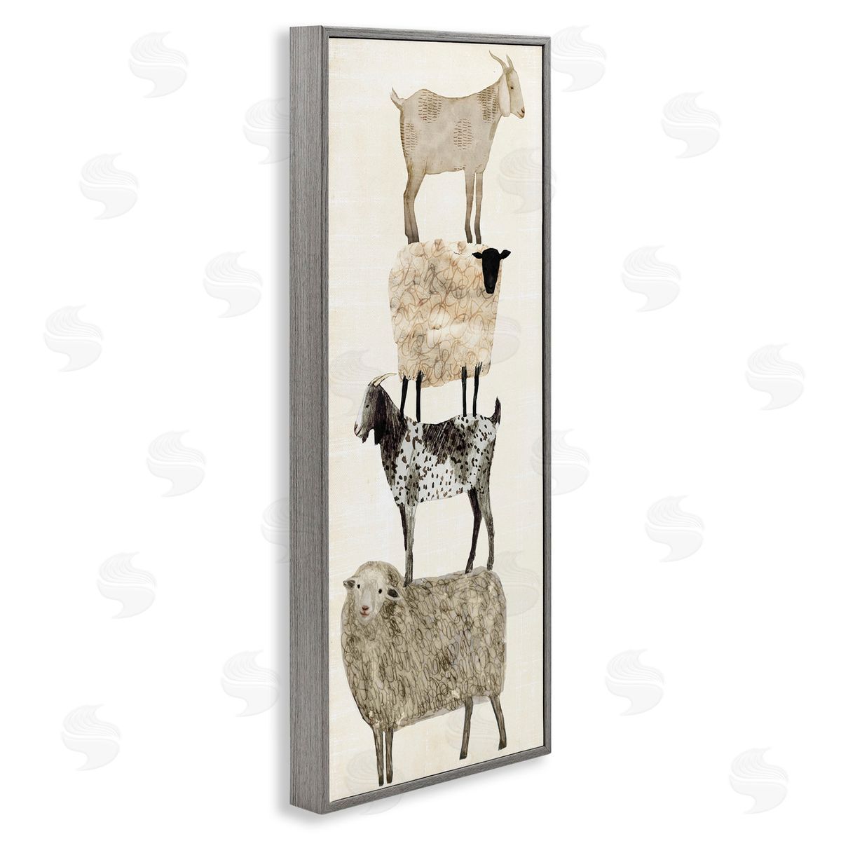 Fun Stacked Sheep & Goats Farm Animals Grey Frame Print Wall Art, Home Decor by Victoria Borges