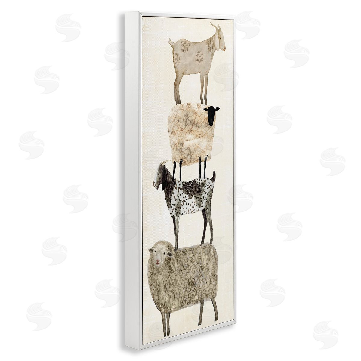 Fun Stacked Sheep & Goats Farm Animals White Frame Print Wall Art, Home Decor by Victoria Borges