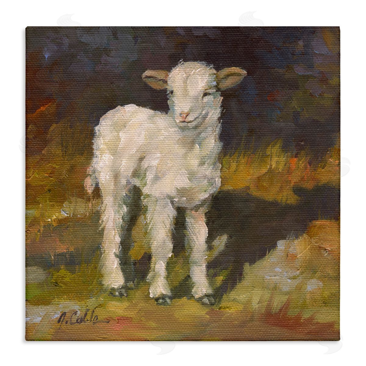 Soft Baby Lamb Painting Canvas Wall Art, Home Decor by Jerry Cable