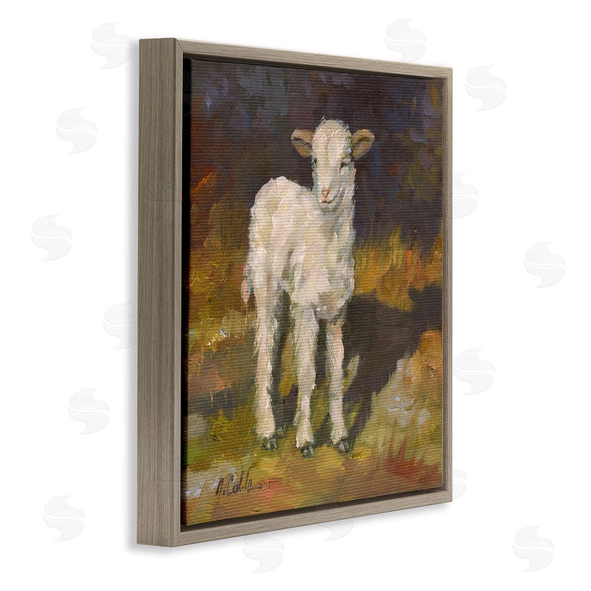 Soft Baby Lamb Painting Brown Floating Frame Canvas Wall Art, Home Decor by Jerry Cable