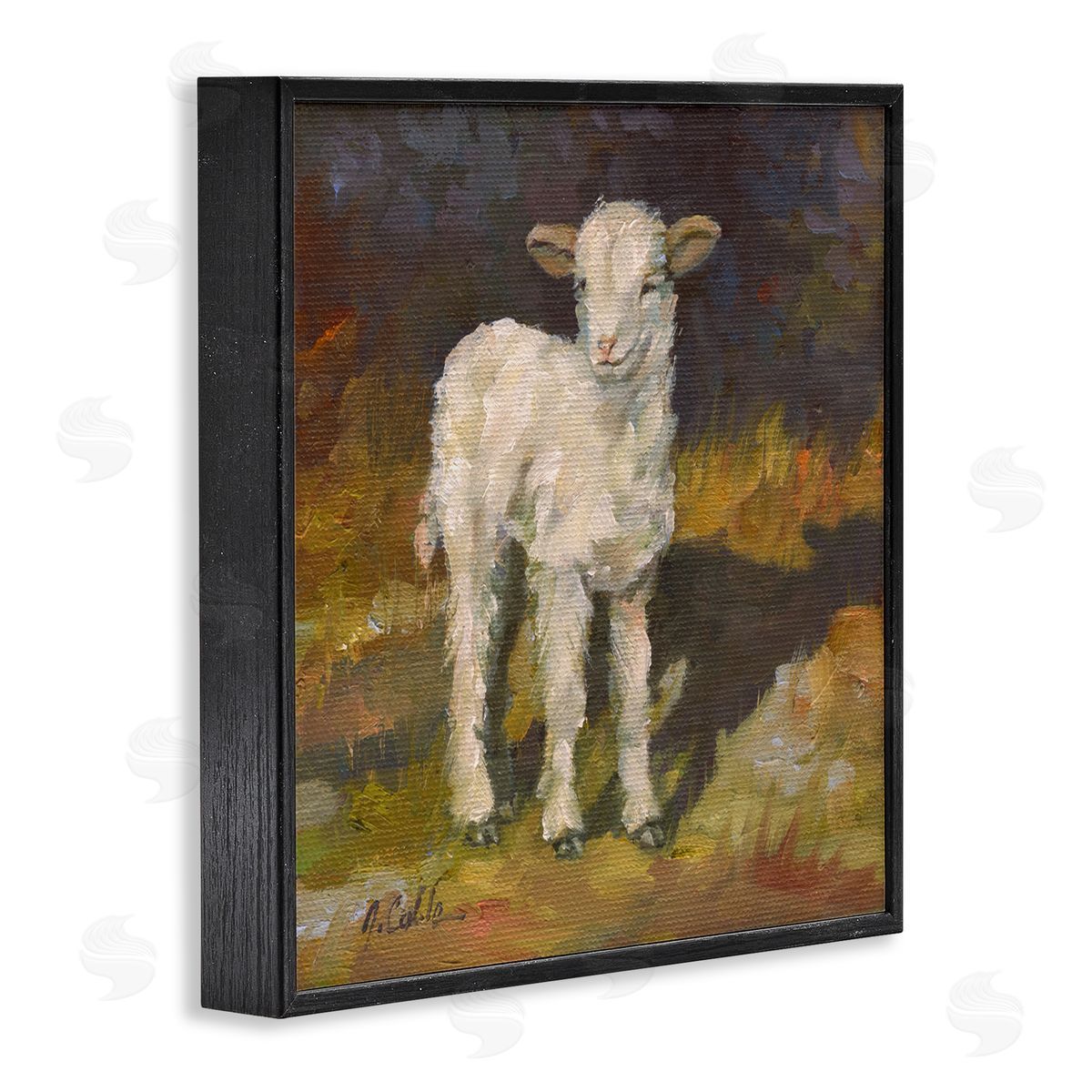 Soft Baby Lamb Painting Black Frame Print Wall Art, Home Decor by Jerry Cable