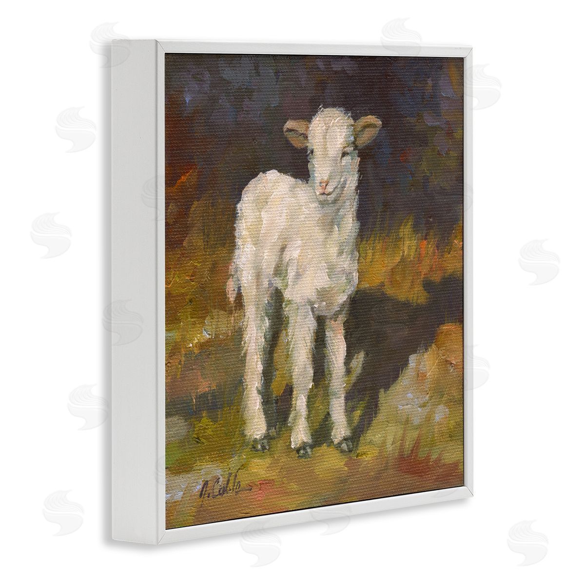 Soft Baby Lamb Painting White Frame Print Wall Art, Home Decor by Jerry Cable