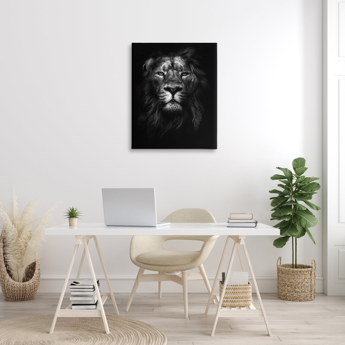 Lion In Shadows Photography Canvas Wall Art in Room, Home Decor by Design Fabrikken