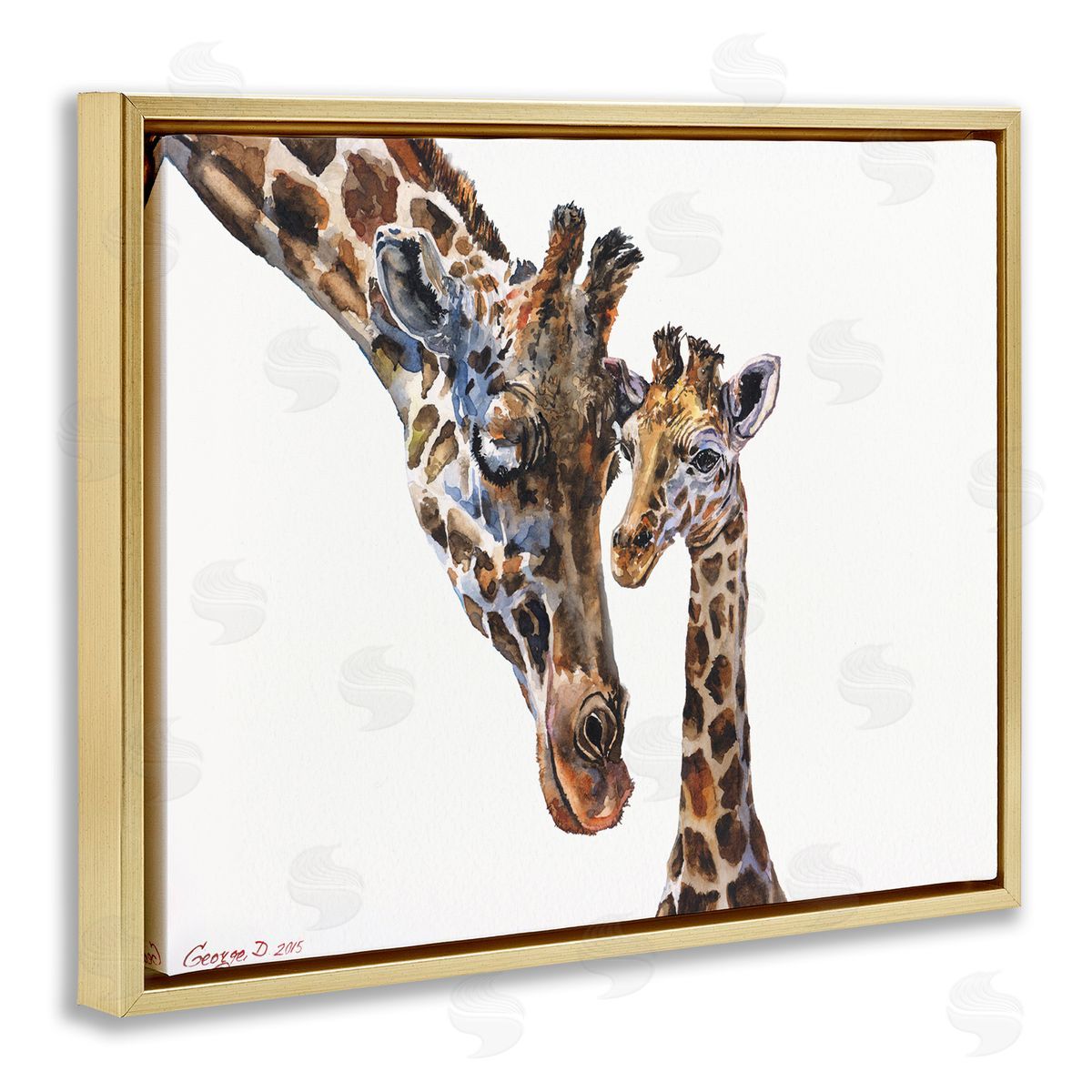 Baby Giraffe Animal Watercolor Gold Floating Frame Canvas Wall Art, Home Decor by George Dyachenko