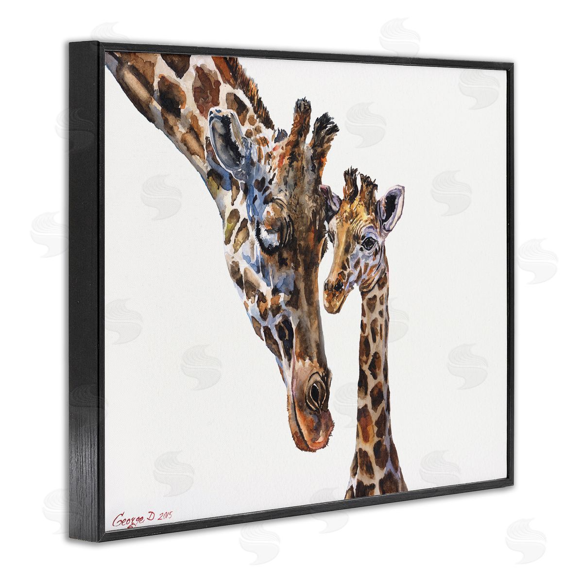 Baby Giraffe Animal Watercolor Black Frame Print Wall Art, Home Decor by George Dyachenko