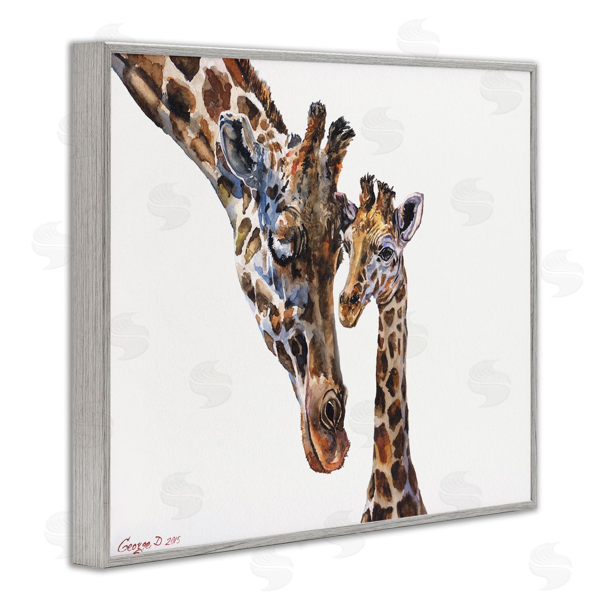 Baby Giraffe Animal Watercolor Grey Frame Print Wall Art, Home Decor by George Dyachenko