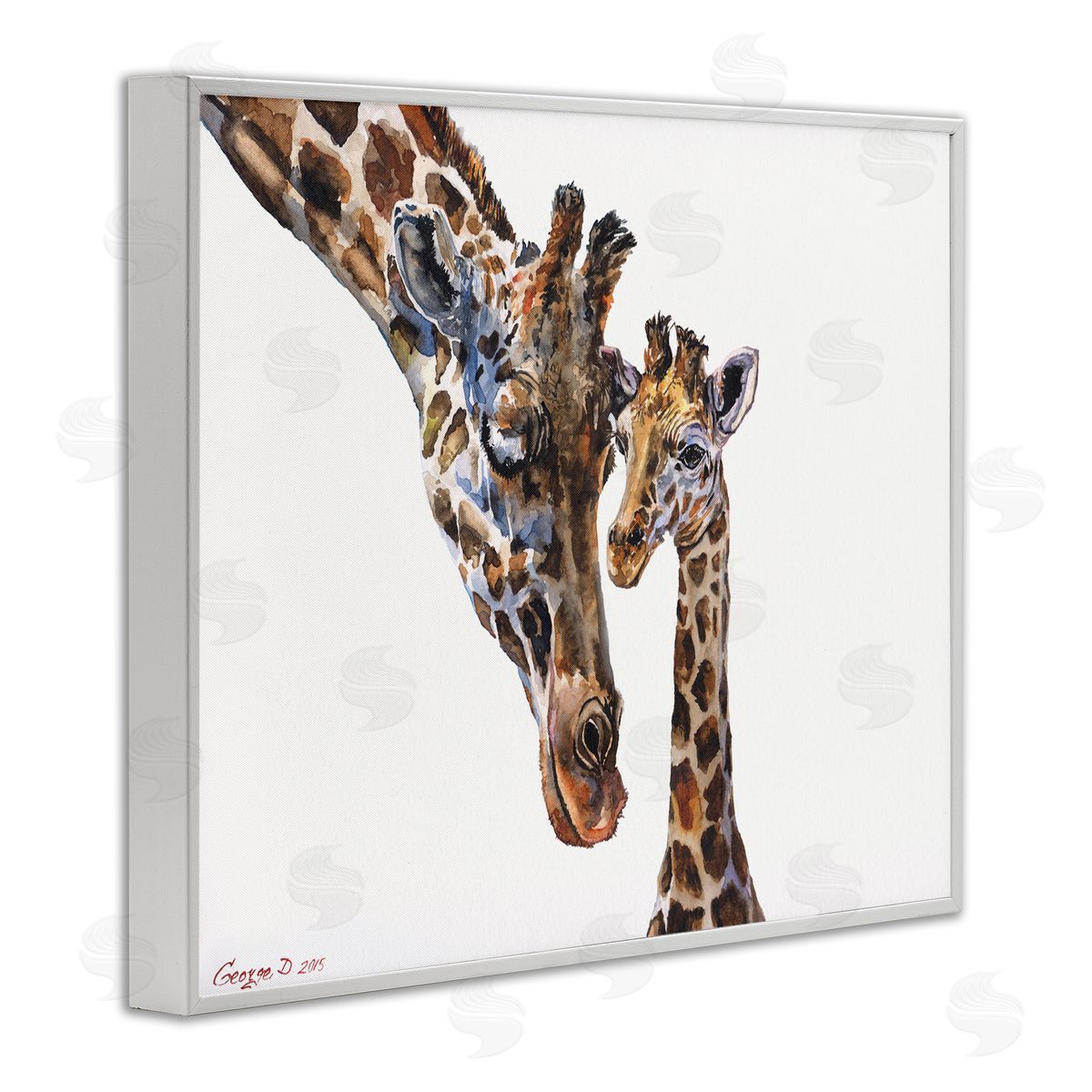 Baby Giraffe Animal Watercolor White Frame Print Wall Art, Home Decor by George Dyachenko