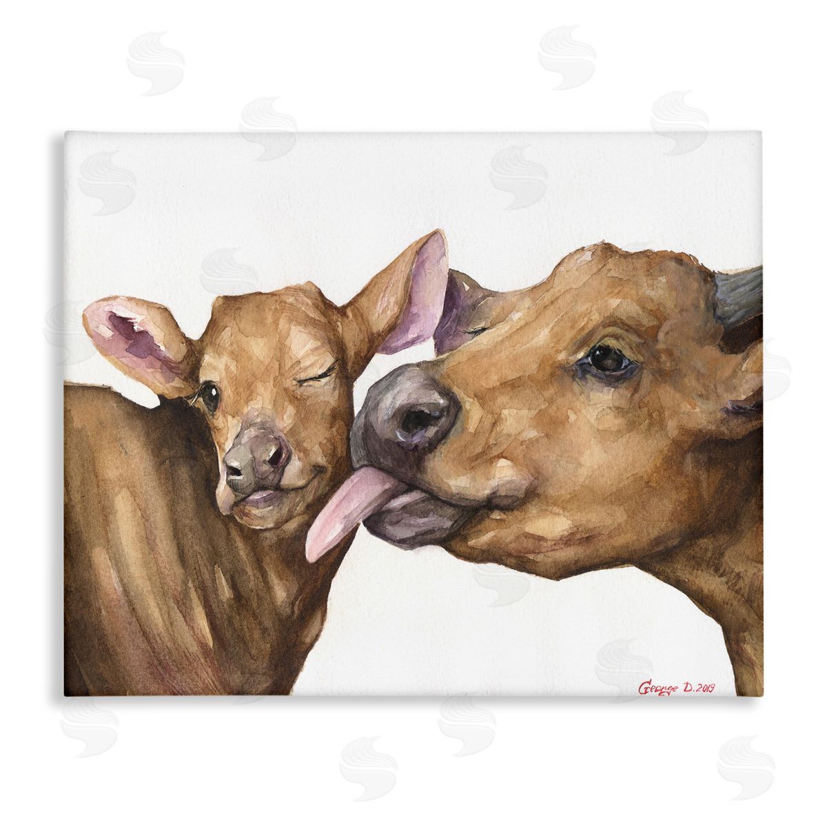 Happy Cow Mother & Calf Canvas Wall Art, Home Decor by George Dyachenko