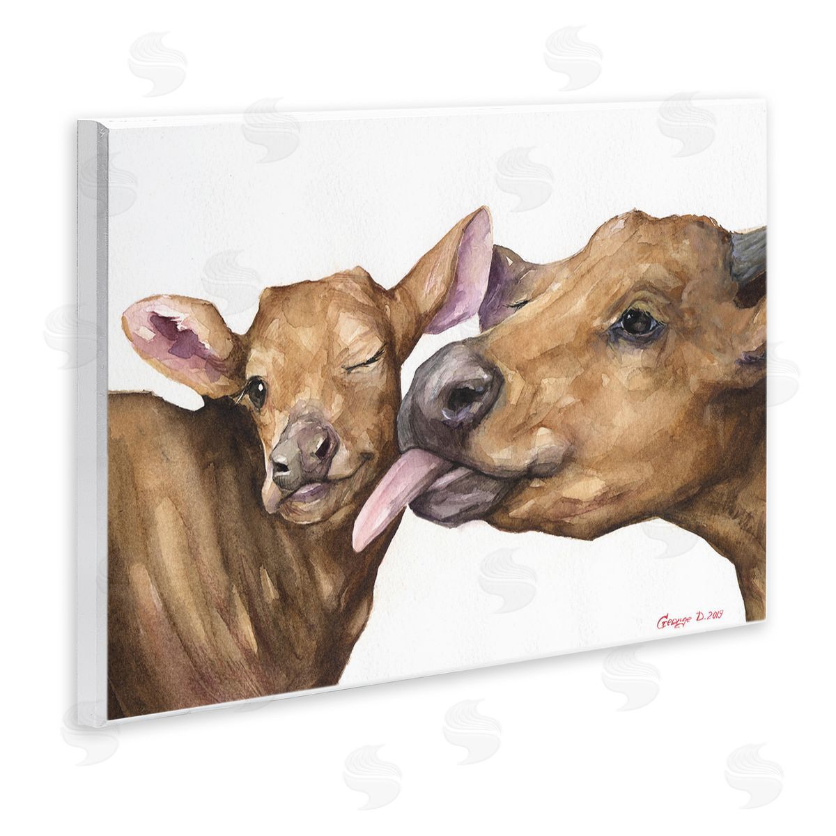 Happy Cow Mother & Calf Wood Plaque Wall Art, Home Decor by George Dyachenko