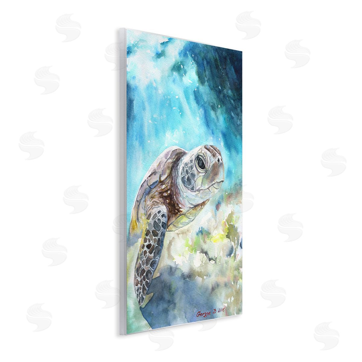 Sea Turtle Ocean Watercolor Wood Plaque Wall Art, Home Decor by George Dyachenko