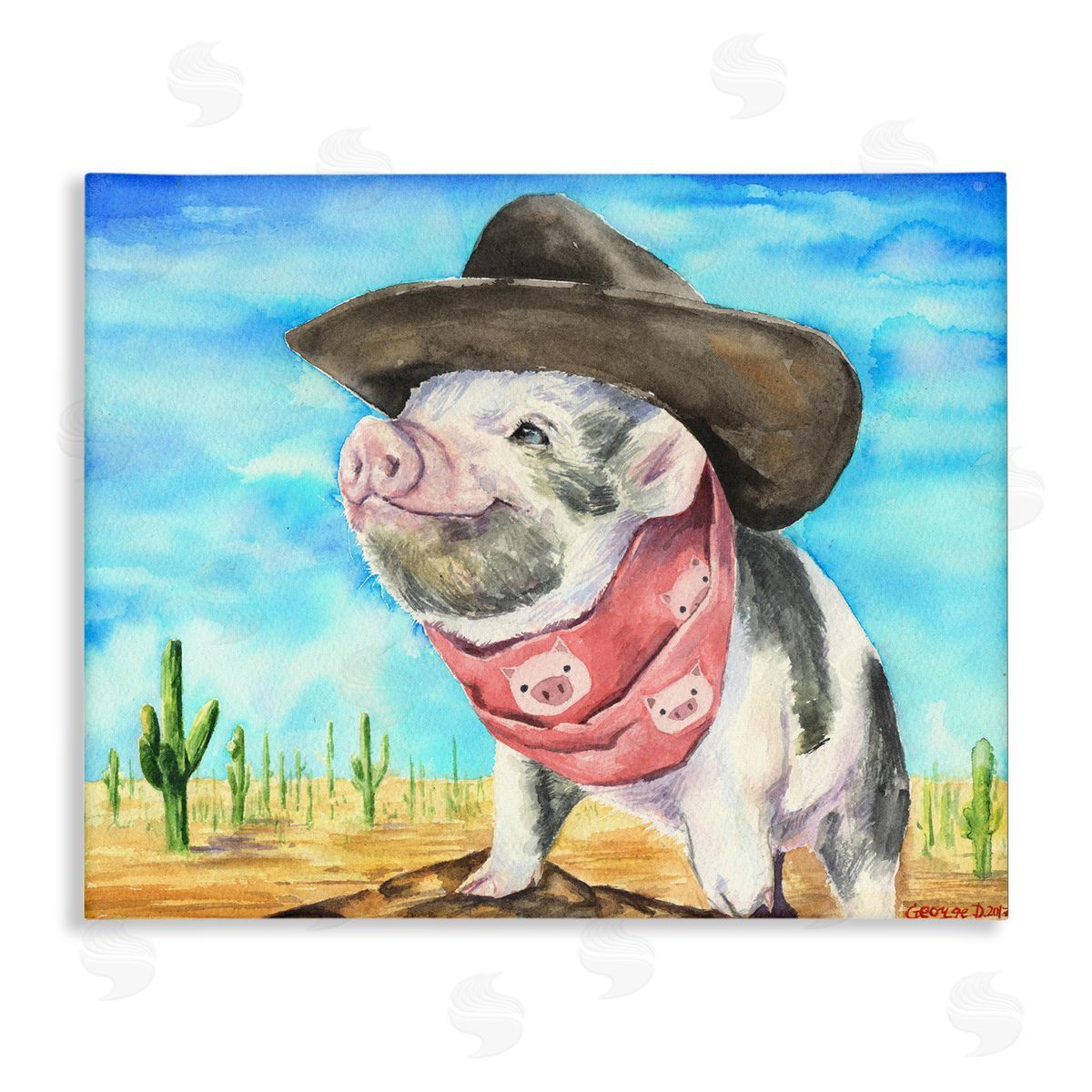 Wild West Cowboy Pig Canvas Wall Art, Home Decor by George Dyachenko