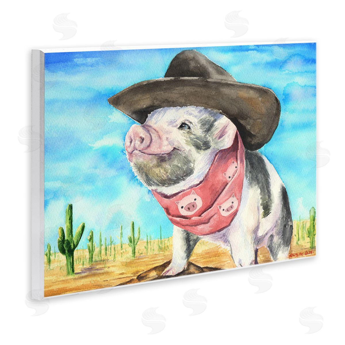 Wild West Cowboy Pig Wood Plaque Wall Art, Home Decor by George Dyachenko