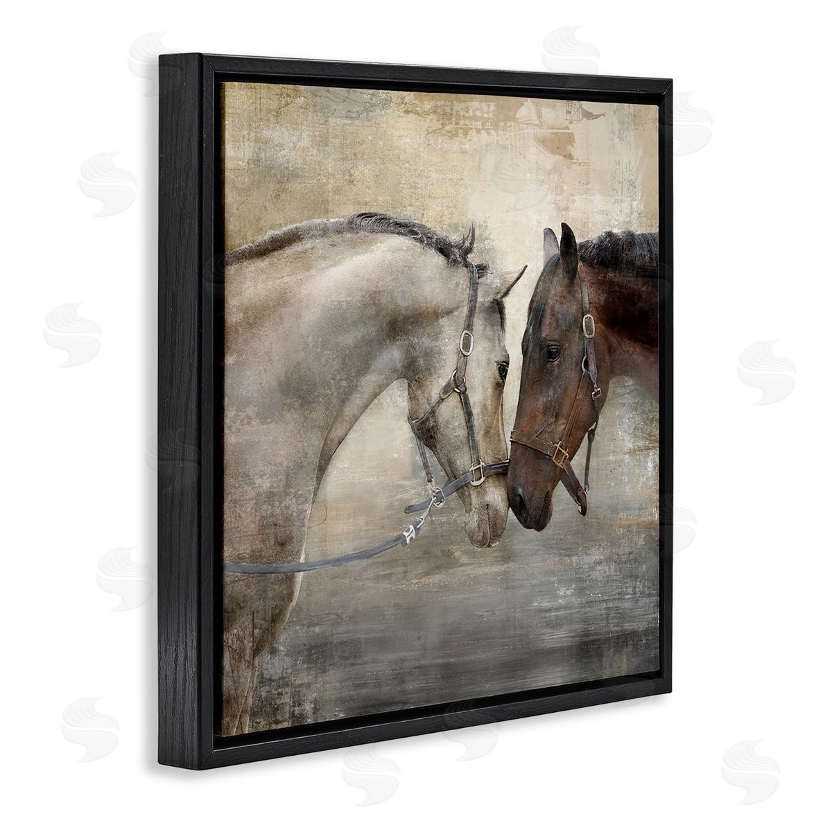 Loving Horse Couple Black Floating Frame Canvas Wall Art, Home Decor by Main Line Studio