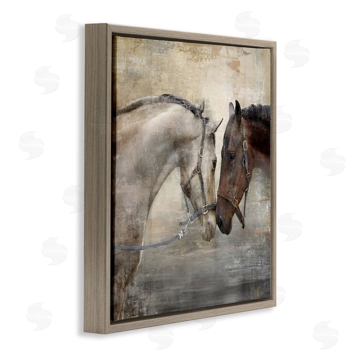 Loving Horse Couple Brown Floating Frame Canvas Wall Art, Home Decor by Main Line Studio
