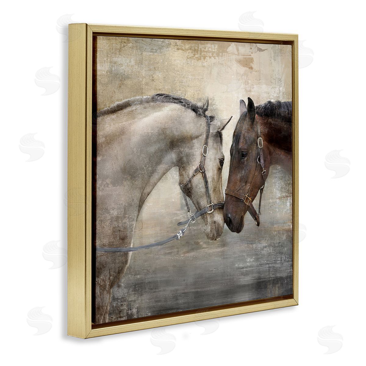Loving Horse Couple Gold Floating Frame Canvas Wall Art, Home Decor by Main Line Studio