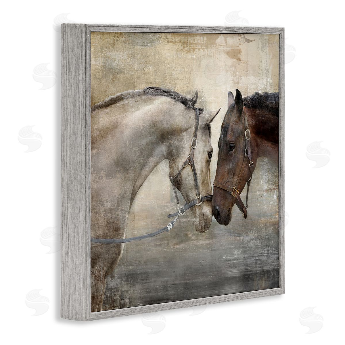 Loving Horse Couple Grey Frame Print Wall Art, Home Decor by Main Line Studio