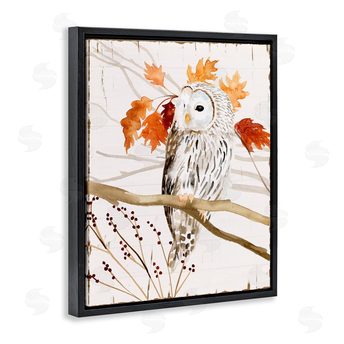 Owl In Autumnal Forest Black Floating Frame Canvas Wall Art, Home Decor by Victoria Borges