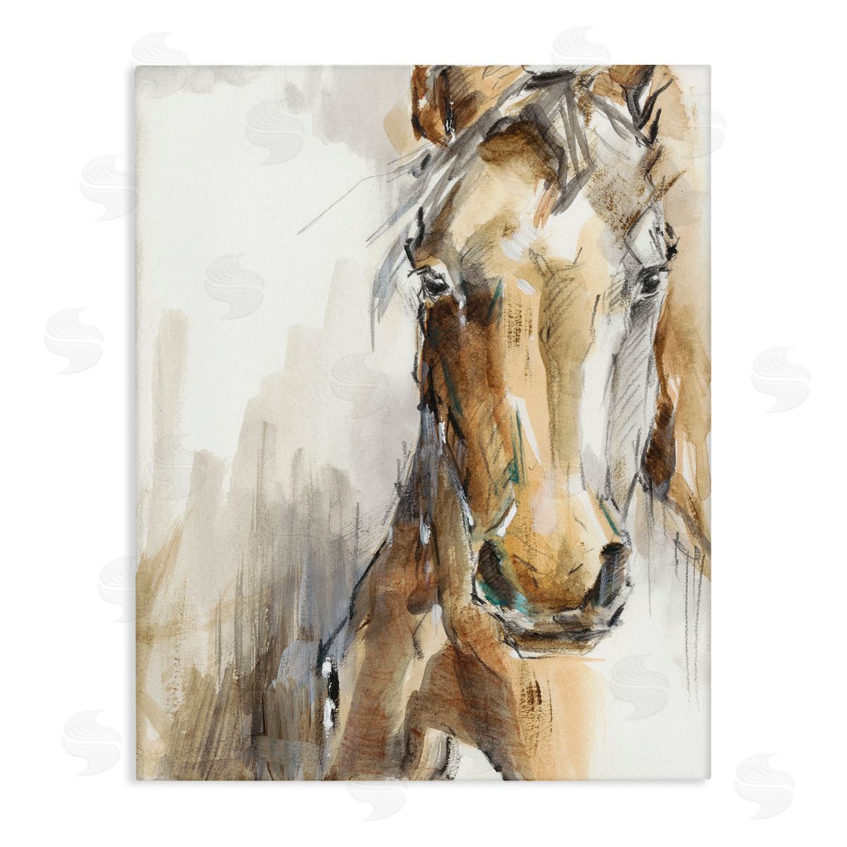 Abstract Brown Horse Portrait Canvas Wall Art, Home Decor by Ethan Harper