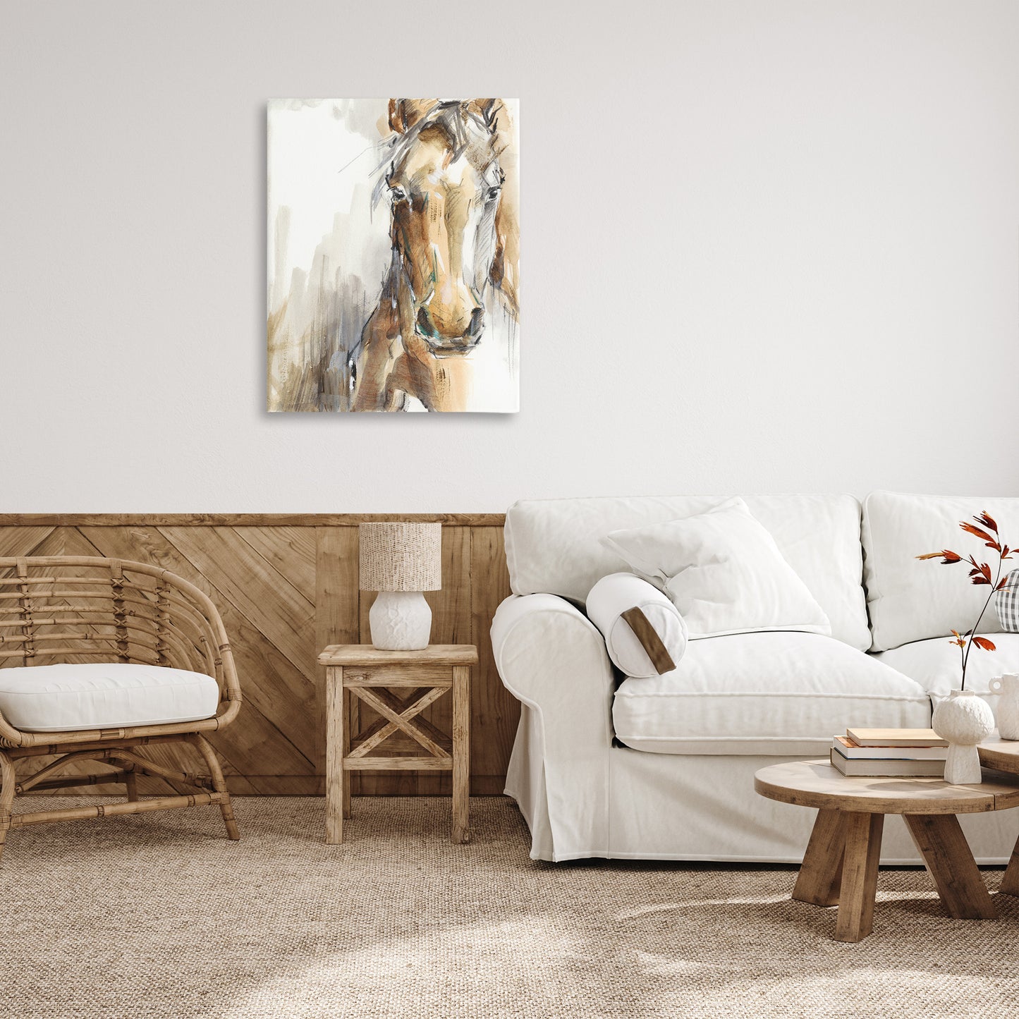 Abstract Brown Horse Portrait Canvas Wall Art in Room, Home Decor by Ethan Harper