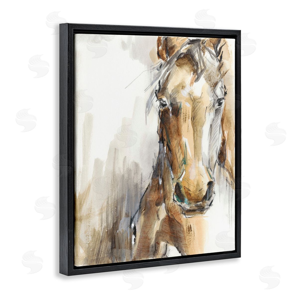 Abstract Brown Horse Portrait Black Floating Frame Canvas Wall Art, Home Decor by Ethan Harper