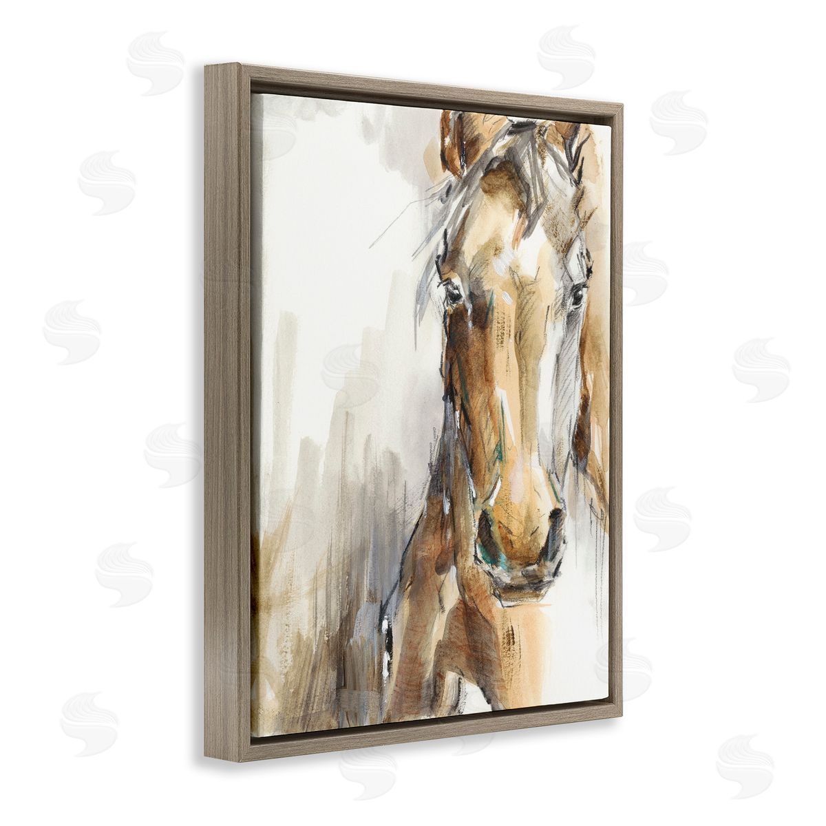 Abstract Brown Horse Portrait Brown Floating Frame Canvas Wall Art, Home Decor by Ethan Harper