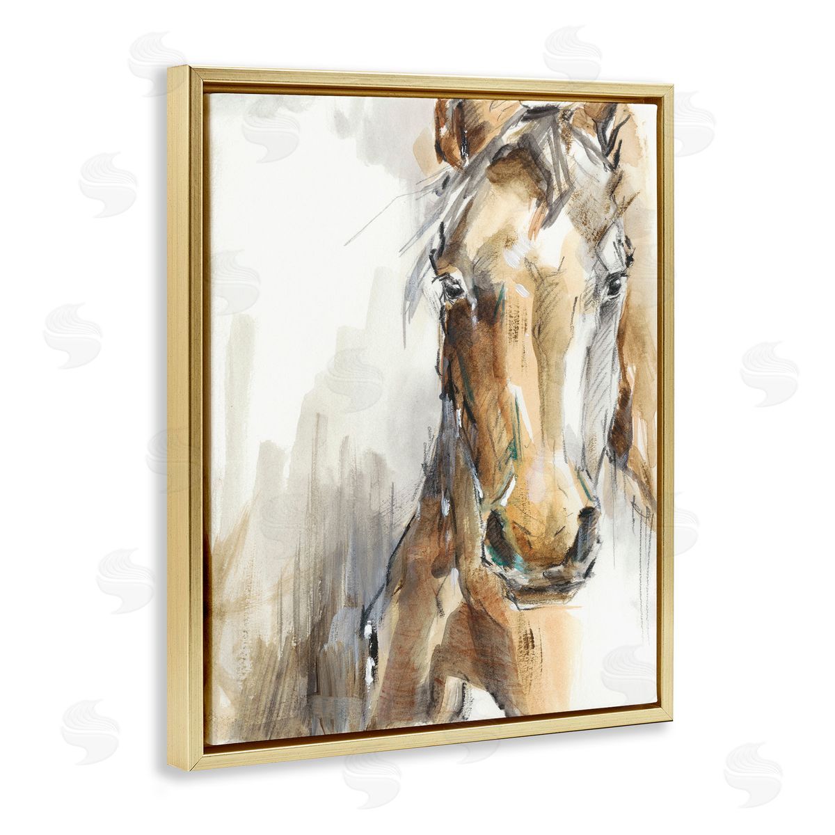 Abstract Brown Horse Portrait Gold Floating Frame Canvas Wall Art, Home Decor by Ethan Harper