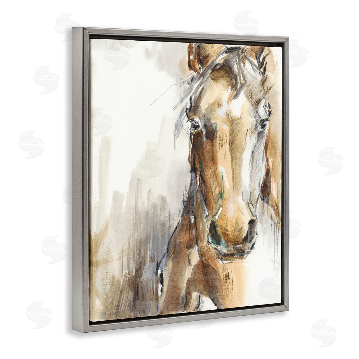 Abstract Brown Horse Portrait Grey Floating Frame Canvas Wall Art, Home Decor by Ethan Harper