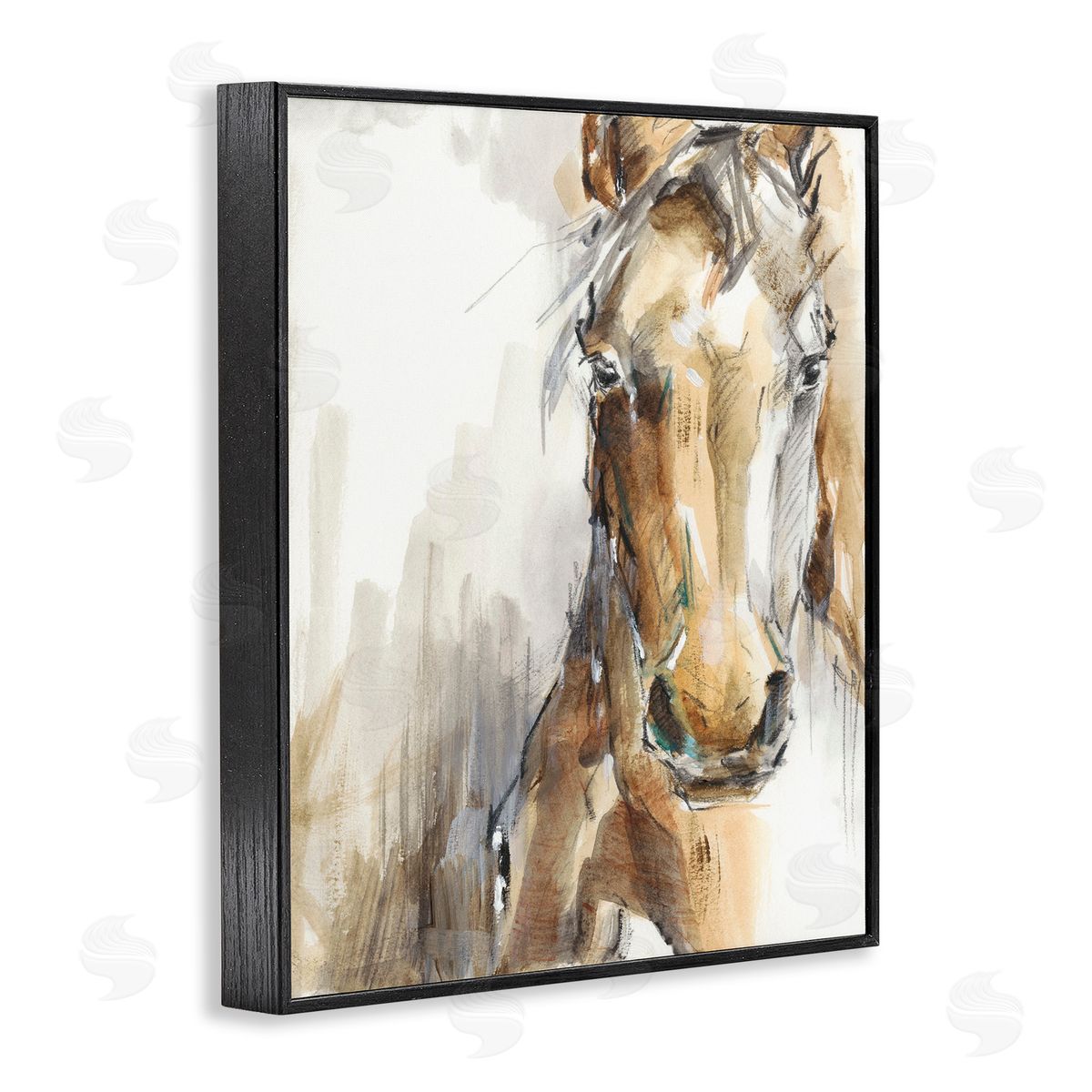 Abstract Brown Horse Portrait Black Frame Print Wall Art, Home Decor by Ethan Harper