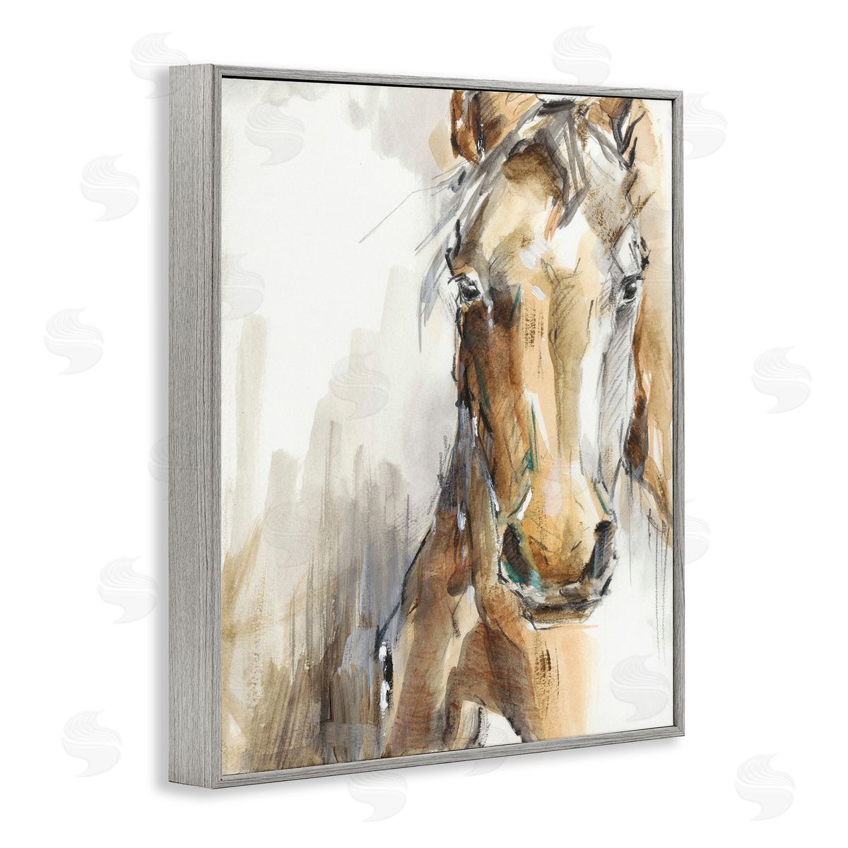 Abstract Brown Horse Portrait Grey Frame Print Wall Art, Home Decor by Ethan Harper