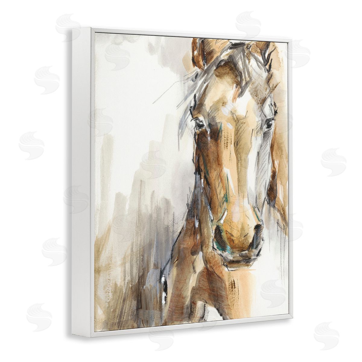 Abstract Brown Horse Portrait White Frame Print Wall Art, Home Decor by Ethan Harper