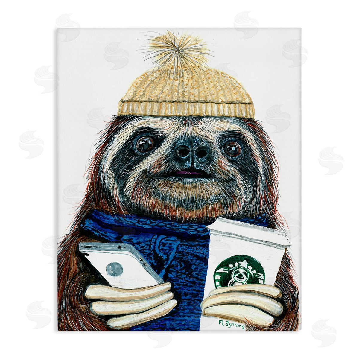 Hipster Sloth Coffee Culture Canvas Wall Art, Home Decor by Melissa Symons